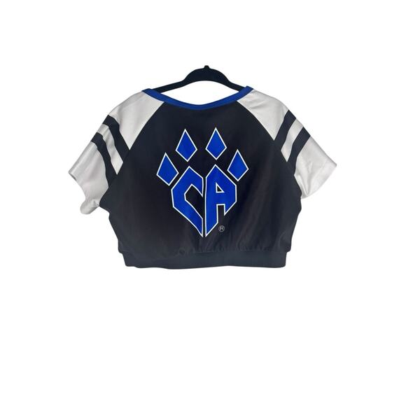 Cheer Athletics Girls Youth Practice Crop Top Blue Short Sleeve YL Double Sided - Picture 2 of 4